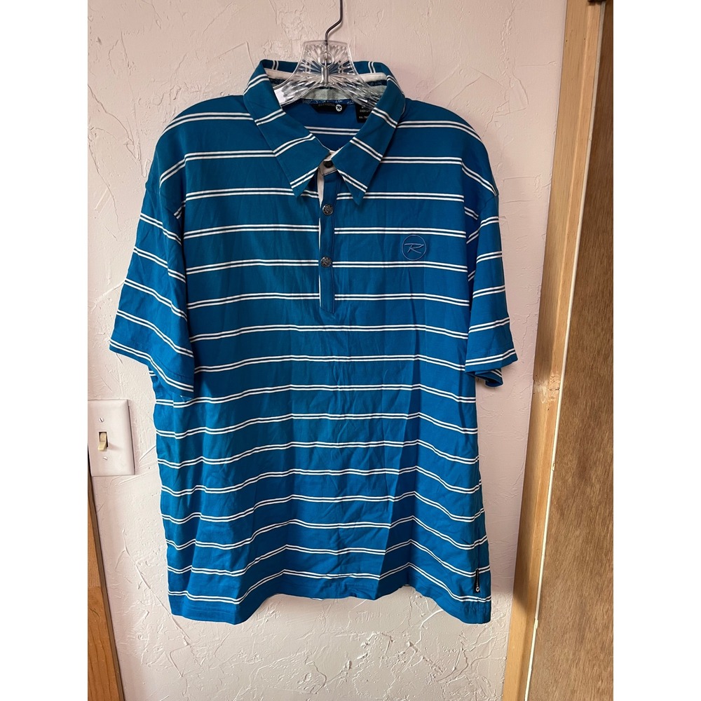 Rossignol Balabio Mens XXL Polo Shirt Blue Steel Striped‎ Cotton